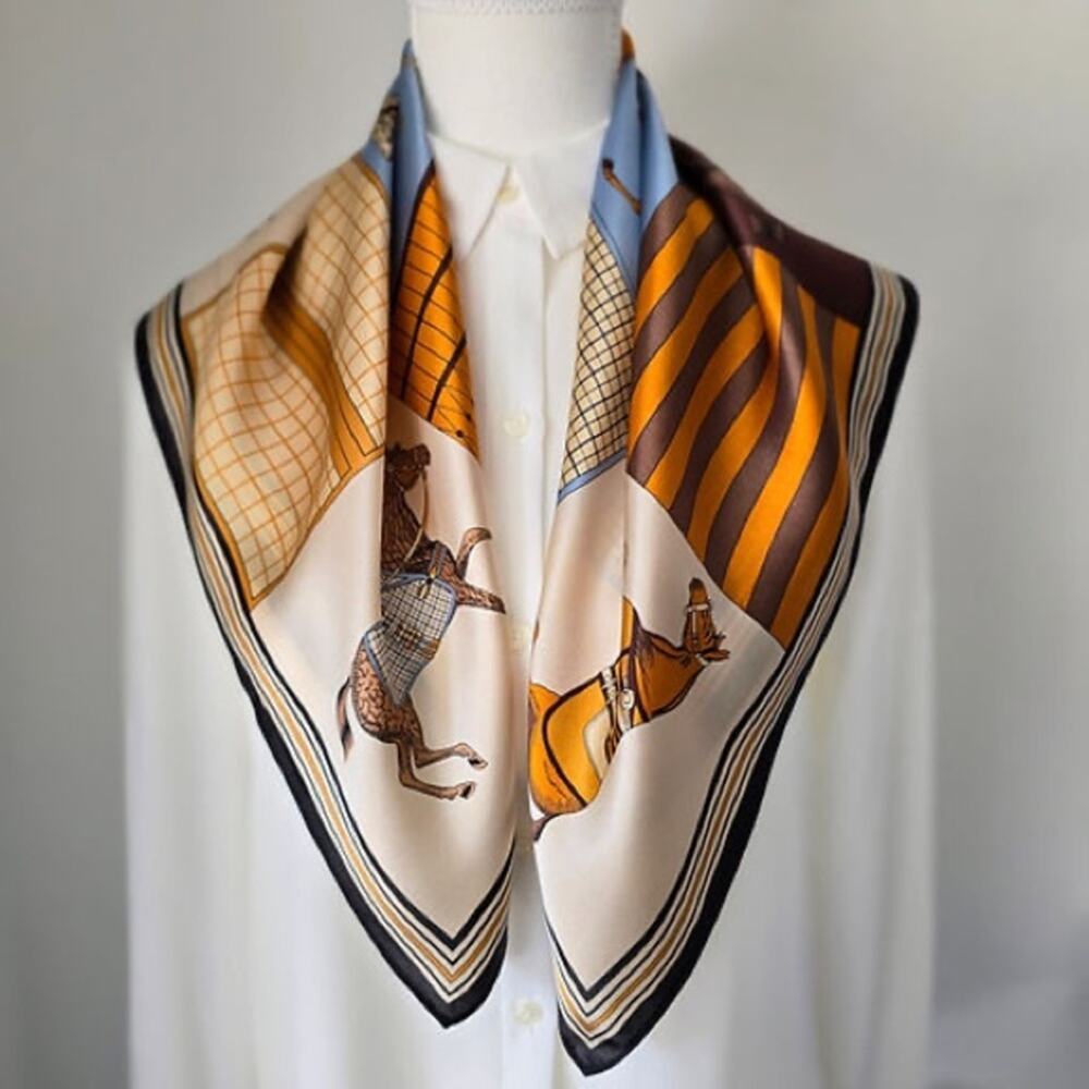 Luxury Inspired Horse Print Silk Satin Scarf - Picture 7 of 12